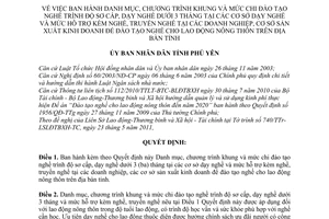 Quyết định 845/2011/QĐ-UBND Danh mục, Chương trình khung và mức chi đào tạo nghề