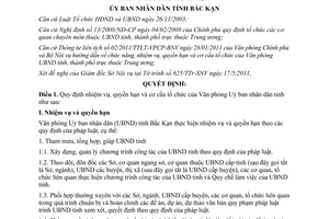 Quyết định 910/2011/QĐ-UBND quyền hạn cơ cấu Văn phòng Uỷ ban tỉnh Bắc Kạn