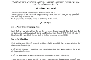 Quyết định 30/2011/QĐ-TTg chế độ thù lao người đã nghỉ hưu giữ chức