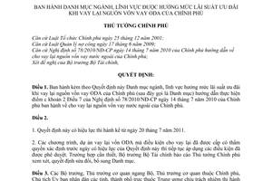 Quyết định 29/2011/QĐ-TTg Danh mục ngành, lĩnh vực hưởng mức lãi suất ưu đãi