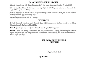 Quyết định 16/2011/QĐ-UBND kiểm tra xử lý văn bản rà soát và hệ thống hóa văn bản Lai Châu