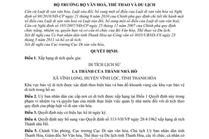 Quyết định 1709/QĐ-BVHTTDL xếp hạng di tích quốc gia