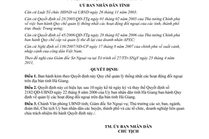 Quyết định 1102/2011/QĐ-UBND  Quy chế quản lý thống nhất hoạt động đối ngoại