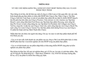 Thông báo 268/TB-ATVSTP chủ động kiểm tra, giám sát chất DEHP