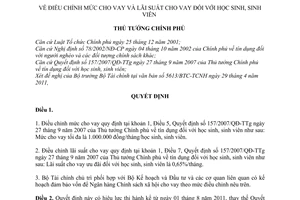 Quyết định 853/QĐ-TTg  điều chỉnh mức cho vay và lãi suất cho vay