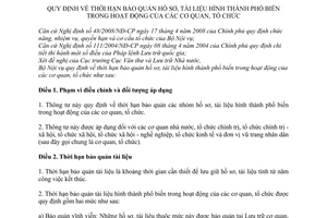 Thông tư 09/2011/TT-BNV thời hạn bảo quản hồ sơ, tài liệu hình thành