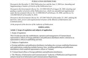 Circular No. 13/2011/TT-BTTTT on Vietnam-based representative offices of foreign