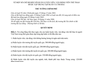 Quyết định 32/2011/QĐ-TTg chế độ huấn luyện viên, vận động viên