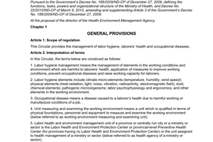 Circular No. 19/2011/TT-BYT guiding the management of labor hygiene, laborers’ h