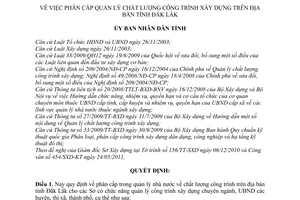 Quyết định 11/2011/QĐ-UBND phân cấp quản lý chất lượng công trình xây dựng