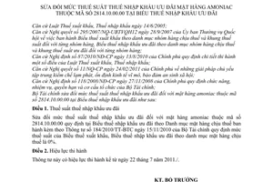 Thông tư 77/2011/TT-BTC sửa đổi mức thuế suất thuế nhập khẩu ưu đãi mặt hàng