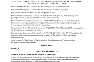 Circular No. 14/2011/TT-BTTTT detailing the Government's Decree No. 12/2006/ ND