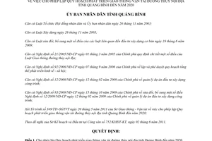 Quyết định 1325/QĐ-UBND 2011 Quy hoạch phát triển giao thông vận tải thủy nội địa Quảng Bình