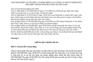 Thông tư 79/2011/TT-BTC điều lệ tổ chức và hoạt động công ty Trách nhiệm hữu