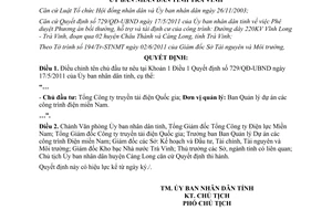 Quyết định 919/QĐ-UBND 2011 điều chỉnh tên chủ đầu tư công trình Trà Vinh