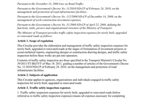 Circular No. 45/2011/TT-BGTVT providing traffic safety inspection expenses