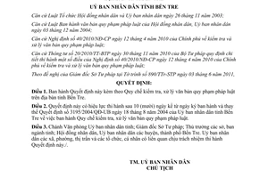 Quyết định 12/2011/QĐ-UBND kiểm tra xử lý văn bản quy phạm pháp luật Bến Tre