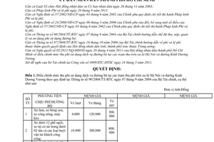 Quyết định 38/2011/QĐ-UBND điều chỉnh mức thu phí sử dụng dịch vụ đường bộ