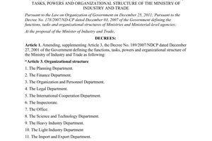 Decree No. 44/2011/ND-CP amending, supplementing article 3 of the Decree No. 189