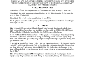 Quyết định 12/2011/QĐ-UBND sửa đổi bổ sung Tiêu chí phân hạng doanh nghiệp Sách xanh Bình Dương
