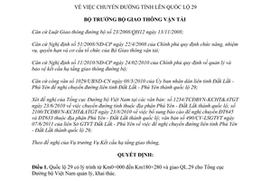 Quyết định 1307/QĐ-BGTVT 2011 chuyển đường tỉnh lên Quốc lộ 29