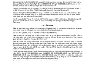 Quyết định 25/2011/QĐ-UBND mức giá thu một phần viện phí