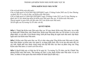 Quyết định 755/QĐ-KTNN thành lập Kiểm toán Nhà nước khu vực XI