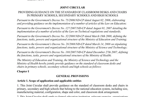 Joint circular No. 26/2011/TTLT-BGDĐT-BKHCN-BYT standard of classroom desks and chairs