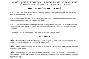 Quyết định 778/QĐ-TCT năm 2011 vận hành hạ tầng hệ thống Công nghệ thông tin tại Cục Thuế Chi cục Thuế