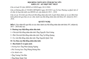 Nghị quyết 95/2011/NQ-HĐND kết quả bầu cử hội đồng nhân dân tỉnh Hưng Yên