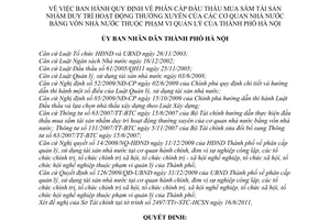 Quyết định 2795/QĐ-UBND Quy định phân cấp đấu thầu mua sắm tài sản