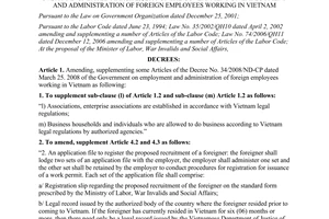 Decree No. 46/2011/ND-CP on amending, supplementing some articles of The Decree