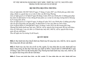 Quyết định 2979/QĐ-BCT bổ sung Danh mục máy móc, thiết bị, vật tư