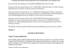 Circular No. 89/2011/TT-BTC guiding method of determining the floor price of export rice