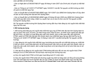 Hướng dẫn 422/HD-STNMT 2011 đăng ký chủ nguồn thải chất thải nguy hại Quảng Nam