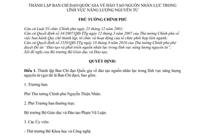 Quyết định 940/QĐ-TTg thành lập Ban Chỉ đạo Quốc gia đào tạo nguồn nhân lực