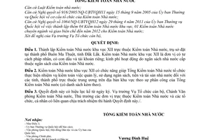 Quyết định 767/QĐ-KTNN thành lập Kiểm toán Nhà nước khu vực XII