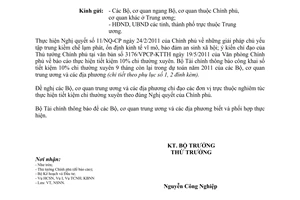 Công văn 7244/BTC-NSNN  kết quả thực hiện tiết kiệm 10% chi thường xuyên