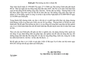 Công văn 1749/LĐTBXH-TCCB hoàn thiện khung chương trình đào tạo, bồi dưỡng