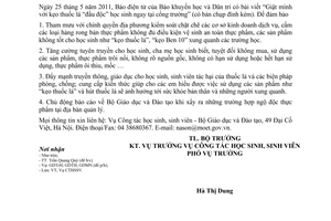 Công văn 3669/BGDĐT-CTHSSV  đảm bảo an toàn thực phẩm