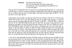 Công văn 3320/BYT-KHTC phê duyệt và thanh toán mức thu viện phí