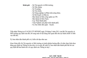 Công văn 2886/UBND-ĐTMT thực hiện Thông tư 16/2011/TT-BTNMT