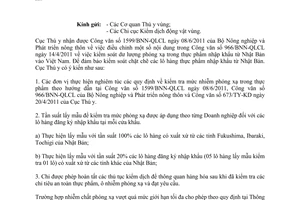 Công văn 1055/TY-KD kiểm tra, giám sát ô nhiễm phóng xạ sản phẩm thủy sản nhập
