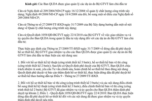 Công văn 3551/BGTVT-CQLXD 2011 đóng dấu đã phê duyệt hồ sơ thiết kế dự án Bộ Giao thông vận tải chủ đầu tư