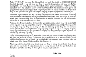 Công văn 4604/SXD-CPXD hướng dẫn hồ sơ xin phép xây dựng nhà ở riêng lẻ