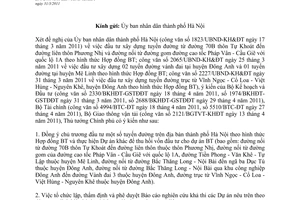 Công văn 1042/TTg-KTN đầu tư xây dựng tuyến đường theo hình thức Hợp đồng BT