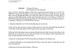 Công văn 1098/QLCL-CL2 áp dụng quy định Thông tư 13/2011/TT-BNNPTNT