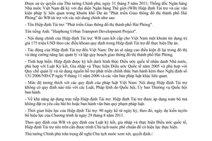 Công văn 1043/TTG-QHQT phê chuẩn Hiệp định tài trợ Dự án Phát triển Giao thông