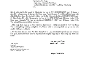 Công văn 1045/TTG-QHQT phê duyệt danh mục dự án Phát triển toàn diện kinh tế