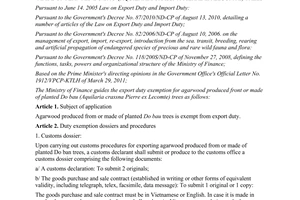 Circular No. 90/2011/TT-BTC guiding the export duty exemption for agarwood produ